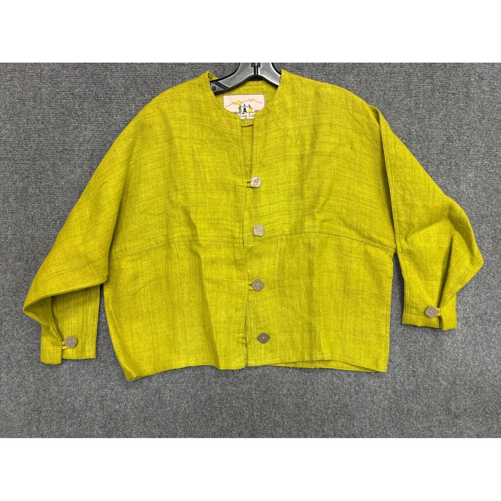Dancing Ladies Hemp Jacket Chartreuse Green Embroidered Boxy Artisan Thailand